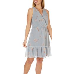 Gilli Womens V Neck Layover Ruffle Print Sleeveless Dress
