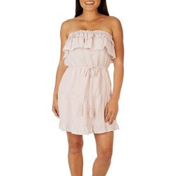 Le Lis Womens Solid Strapless Ruffle Dress