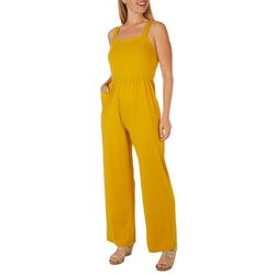 GILLI Womens Solid Sleeveless Square Neck Pocket Jumpsuit
