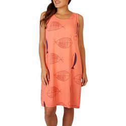 Vasna Womens Solid Fish Print Linen Dress