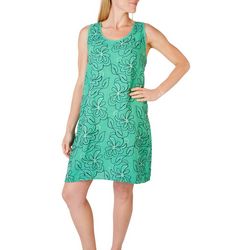 Vasna Womens Solid Swirl Floral Embroidered Linen Dress