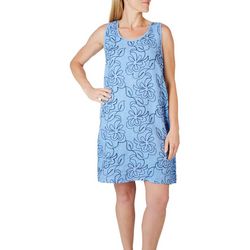 Vasna Womens Solid Swirl Floral Embroidered Linen Dress