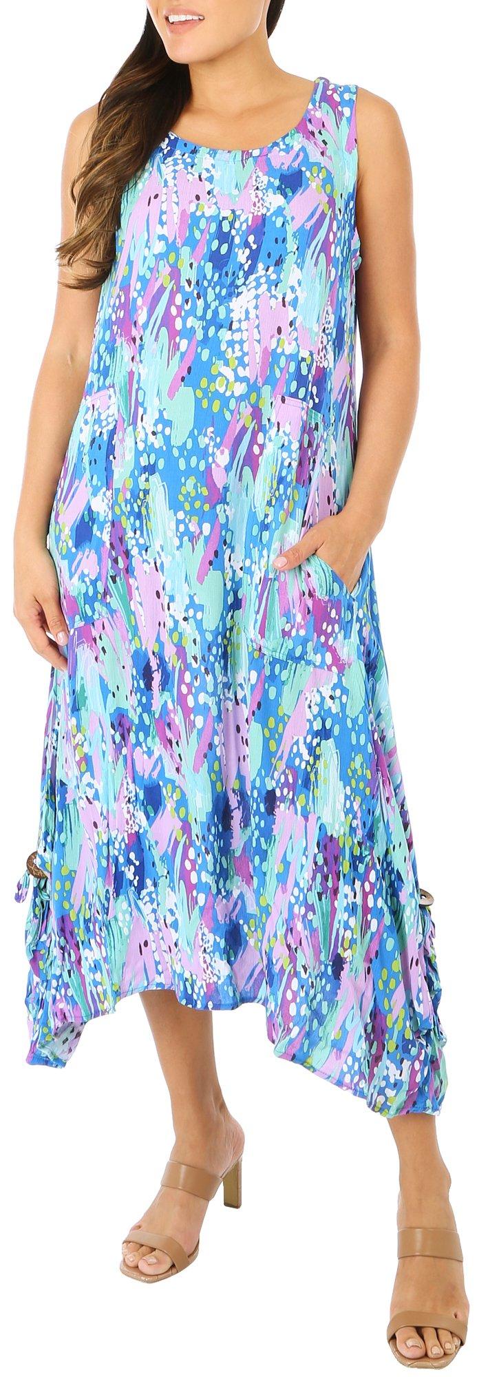 Water Lily Womens Abstract  Print Wear Two Way Midi Dress