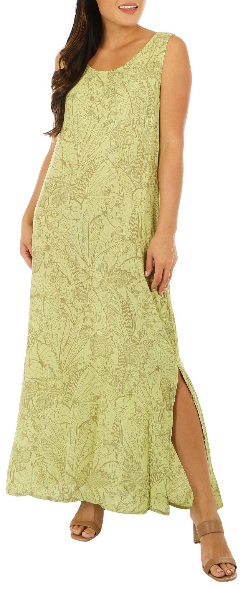Water Lily Womens Tropical Print Woven Maxi Tank Dress