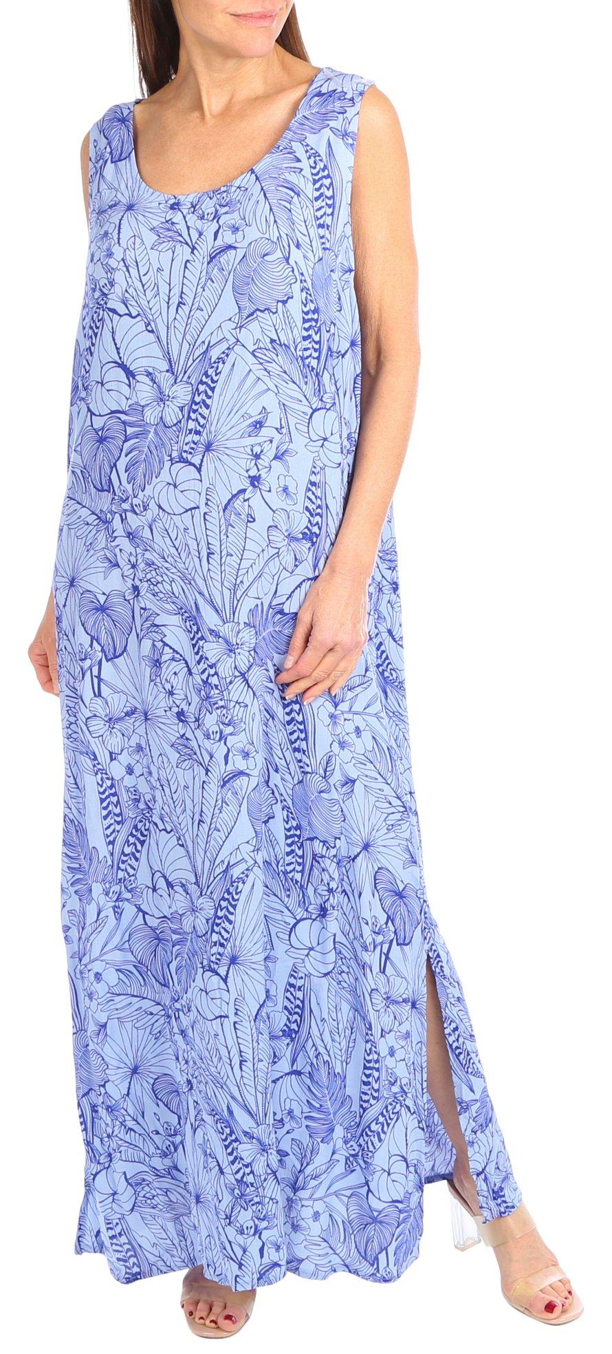 Water Lily Womens Floral Woven Maxi Tank Dress