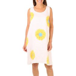 Vasna Womens Sunflower Print Linen Dress