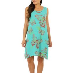 Vasna Womens Solid Swirl Floral Linen Dress