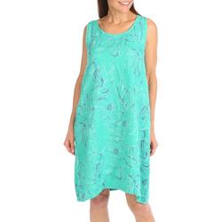 Womens Tropical Pattern Sleeveless Linen Dress