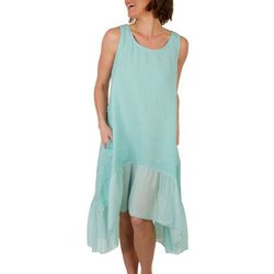 Vasna Womens Linen Sleeveless Hi-Low Ruffle Pocket Dress