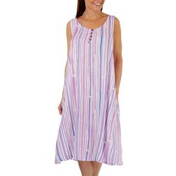 Water Lily Womens Vertical Stripes Midi Dress