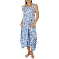 Water Lily Womens Floral Crepon Midi Dress