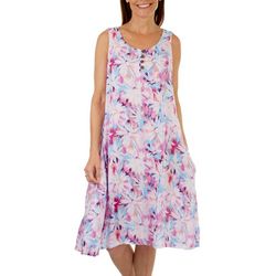 Water Lily Womens Tropical Floral Midi Dress