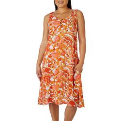 Water Lily Womens Floral 4-Button Swing Dress