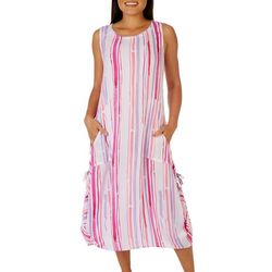 Water Lily Womens Striped Crepon Midi Dress