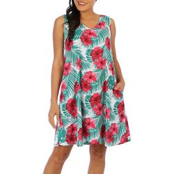 Water Lily Womens Tropical Ribbed Sleeveless Dress