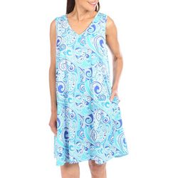 Water Lily Womens Paisley Ribbed Sleeveless Dress