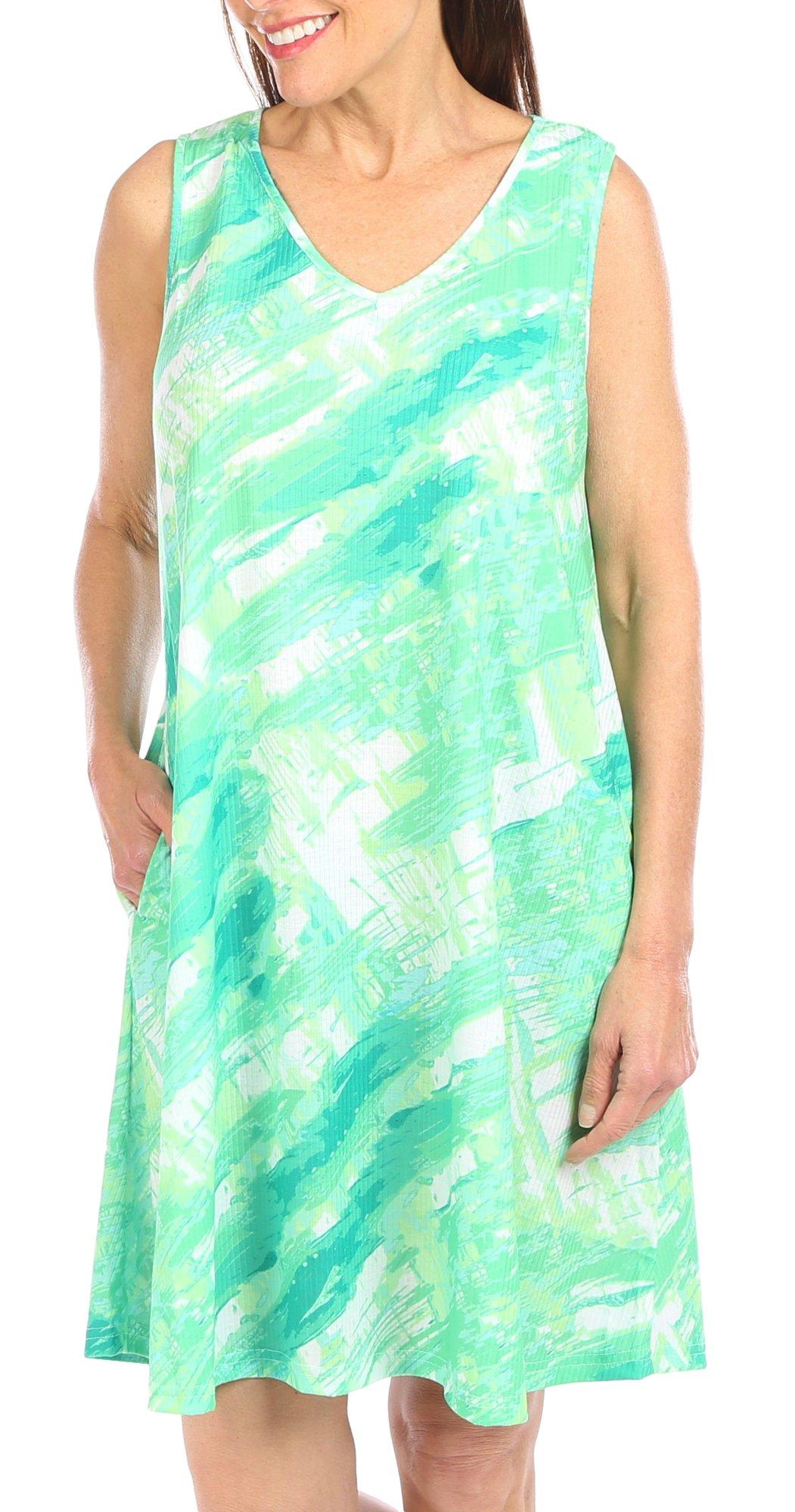 Water Lily Womens Print Sleeveless Ribbed Dress