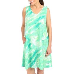 Water Lily Womens Print Sleeveless Ribbed Dress