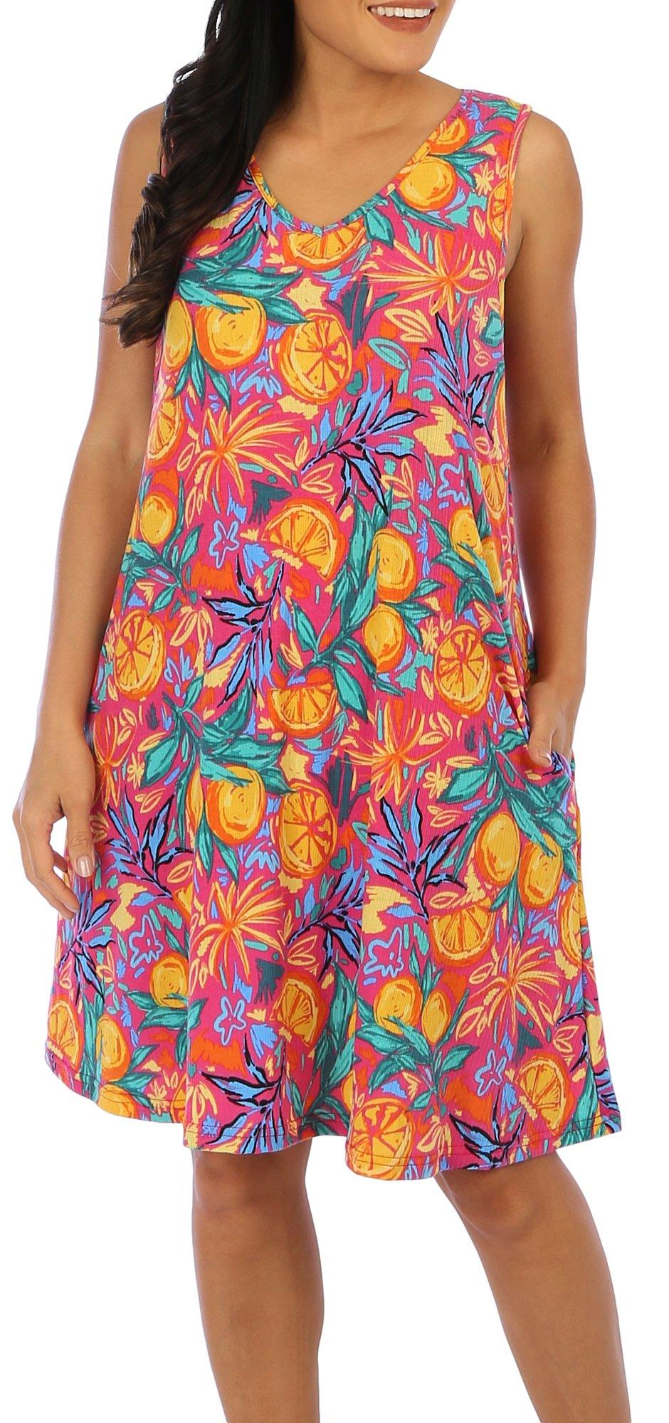 Water Lily Womens Tropical Sleeveless Ribbed Midi Dress