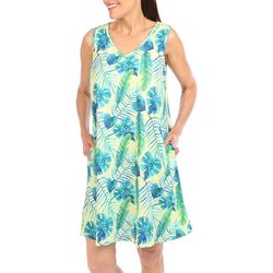 Water Lily Womens Tropical Sleeveless Ribbed Dress