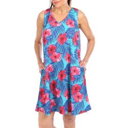 Water Lily Womens Floral Sleeveless Ribbed Dress