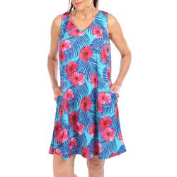 Womens Floral Sleeveless Ribbed Dress