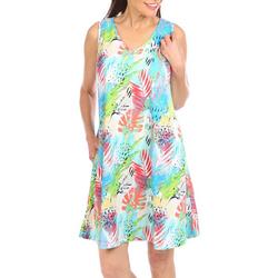 Womens Tropical Sleeveless Ribbed Dress