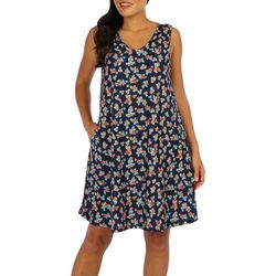Water Lily Womens Floral Sleeveless Ribbed Midi Dress