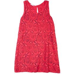 Womens Solid Swirl Embroidered Linen Dress