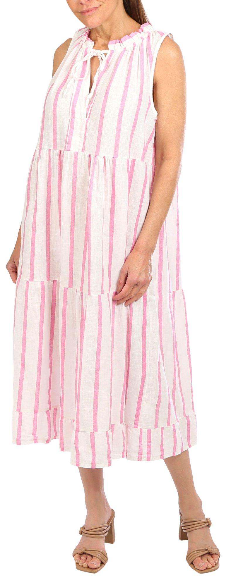 Vasna Womens Striped Sleeveless Ruffle Tiered Dress
