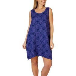 Vasna Womens Solid Floral Embroidered Linen Dress