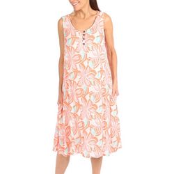 Water Lily Womens Floral Pattern Patio Button Midi Dress