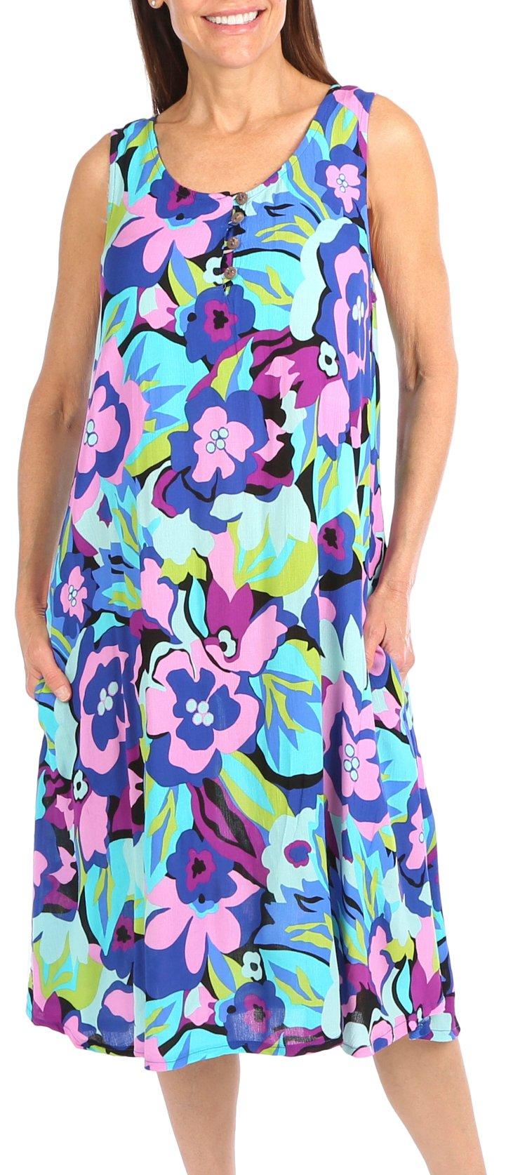Water Lily Womens Floral Abstract Patio Button Midi