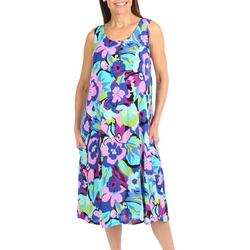 Womens Floral Abstract Patio Button Midi Dress