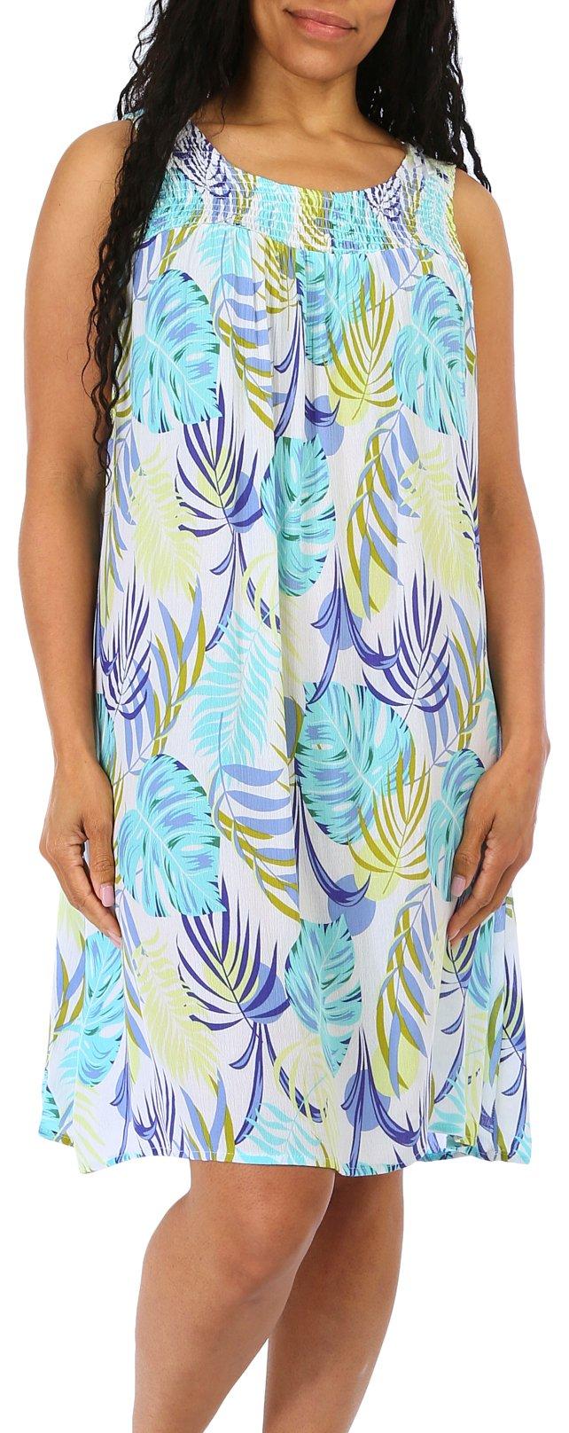 Water Lily Womens Tropical Pattern Woven Midi Dress