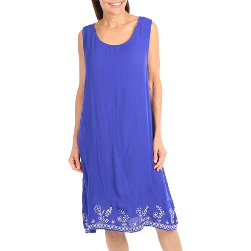 Water Lily Womens Embroidered Midi Dress