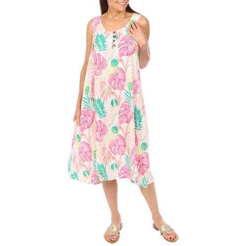 Water Lily Womens Tropical Pattern Patio Button Midi