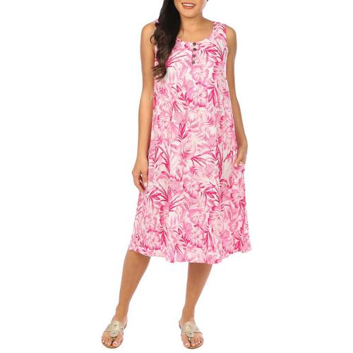 Water Lily Womens Floral Pattern 4 Button Midi