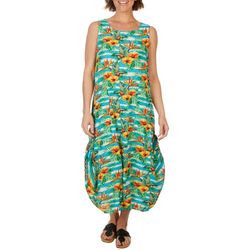 Kaktus Womens Tropical Midi Crepon Dress