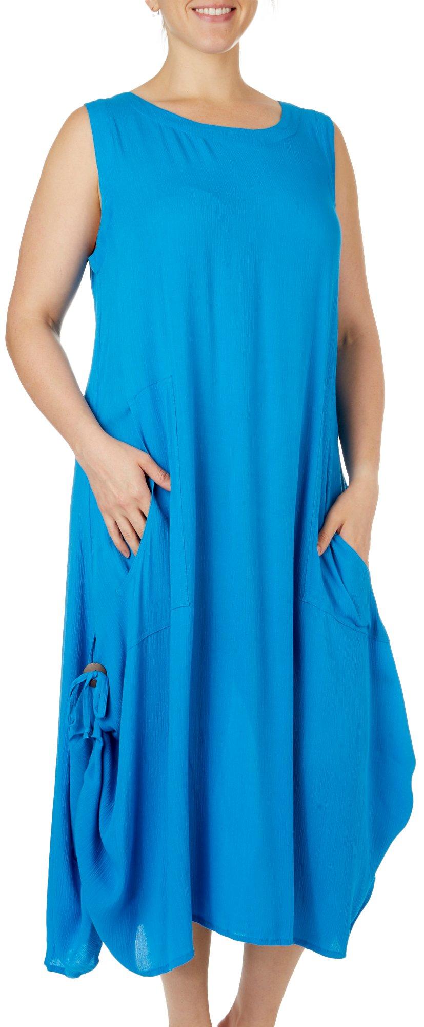 Water Lily Womens Solid Crepon Midi Pocket Dress