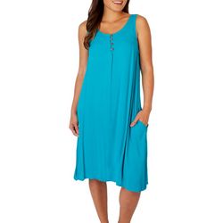Water Lily Womens Solid 4 Button Midi Dress