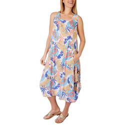 Water Lily Womens Palm Leaves Wear Two Way Midi Dress
