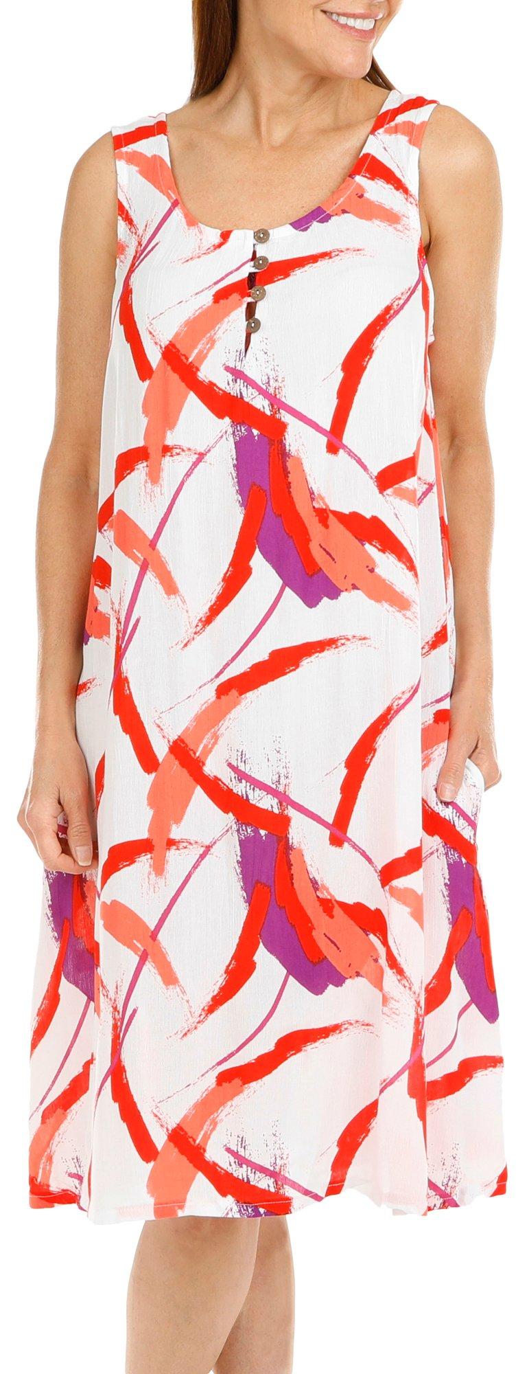 Water Lily Womens Curved Stripes 4 Button Midi Dress