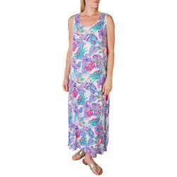 Womens Tropical Hibiscus Woven Maxi Tank Dress