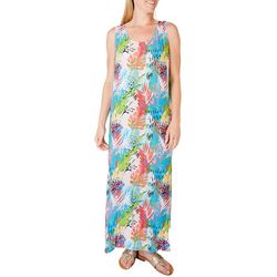 Water Lily Womens Abstract Palm Woven Maxi Tank Dress