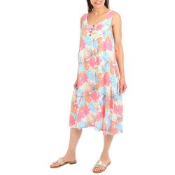 Water Lily Womens Tropical 4-Button Midi Dress