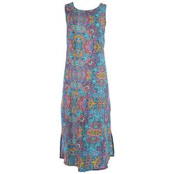 Vasna Womens Print Pattern Sleeveless Side Slit Dress