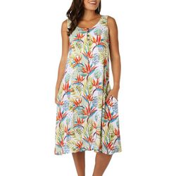 Water Lily Womens Tropical Scoop Neck Sleeveless Dress
