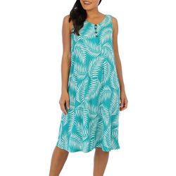 Water Lily Womens Palm Pattern 4-Button Midi Dress