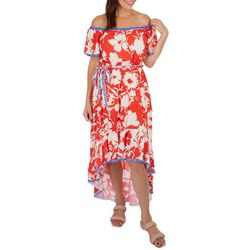 Womens Printed Off The Shoulder High Low Dress